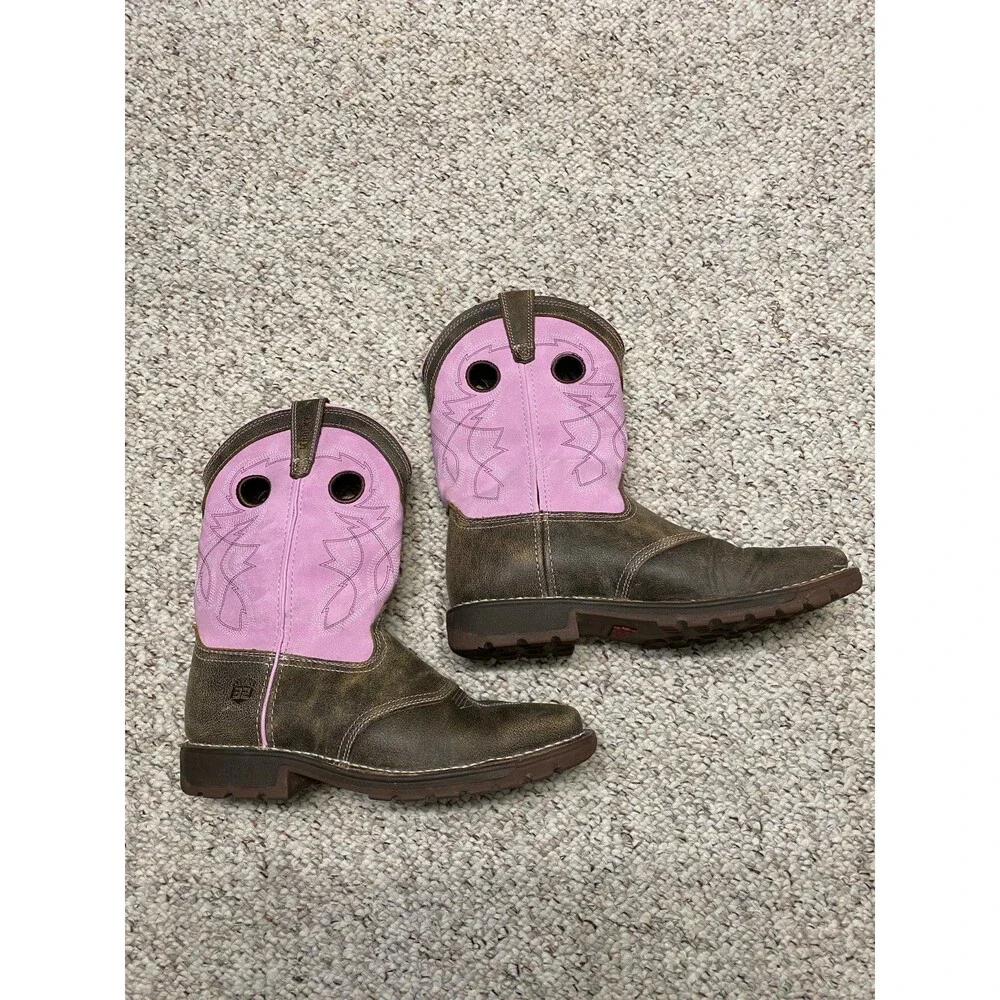 Rocky Big Girls Legacy 32 Waterproof Western Boot-Broad Square Toe Brown/Pink